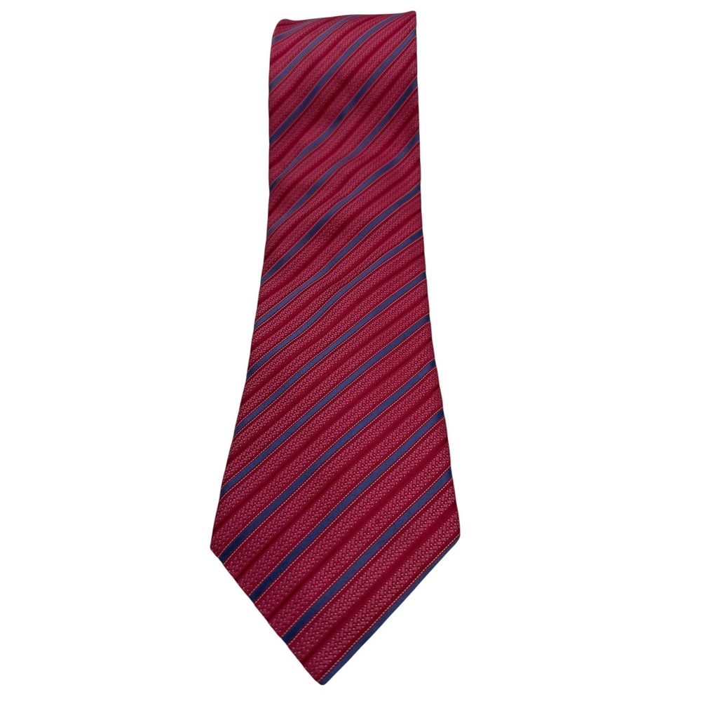 Canali Mens Silk Necktie Pink Blue Diagonal Striped Italy Designer Tie (TG6)